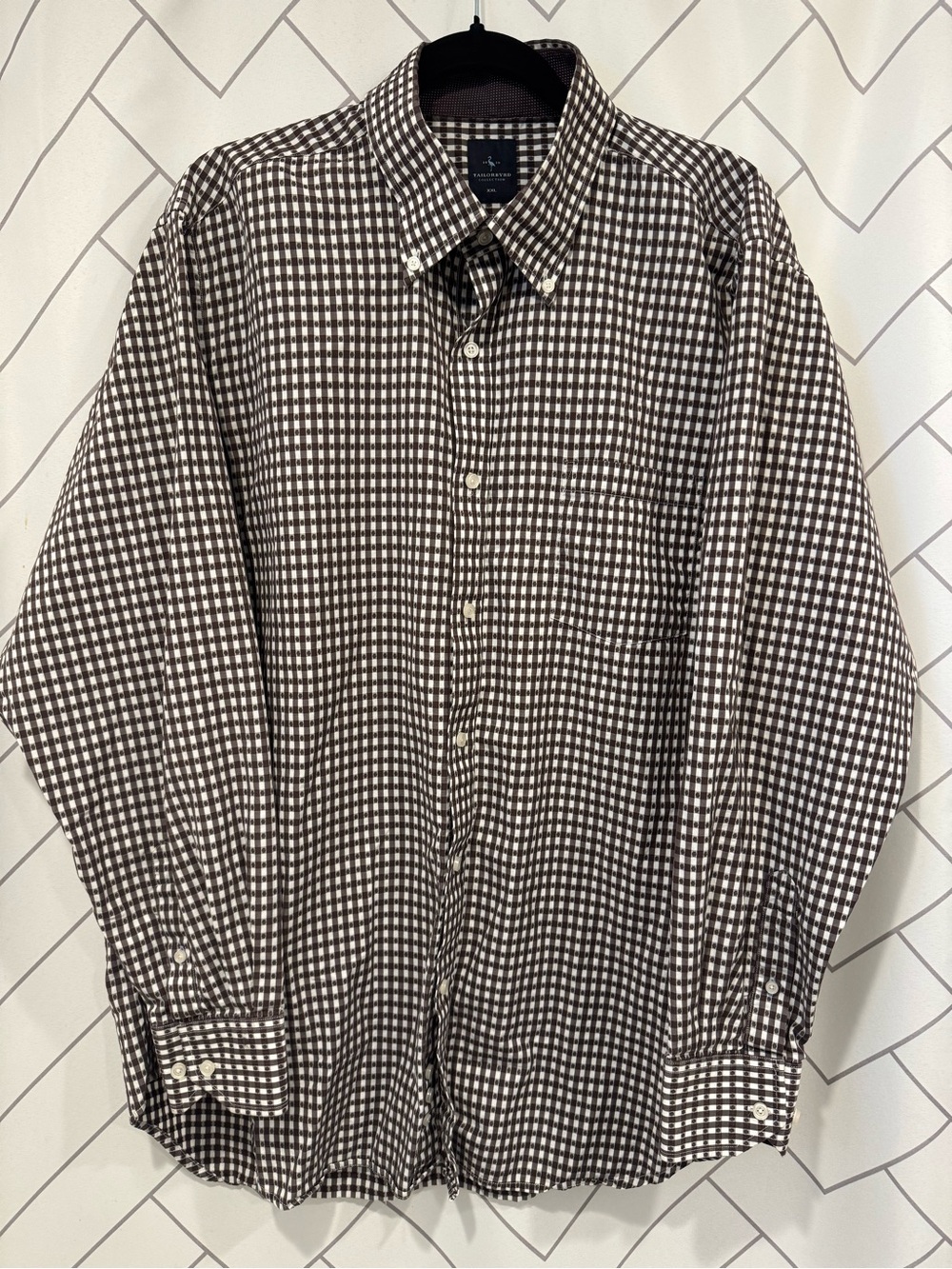 Tailorbyrd Brown and White Gingham Button-Down Shirt